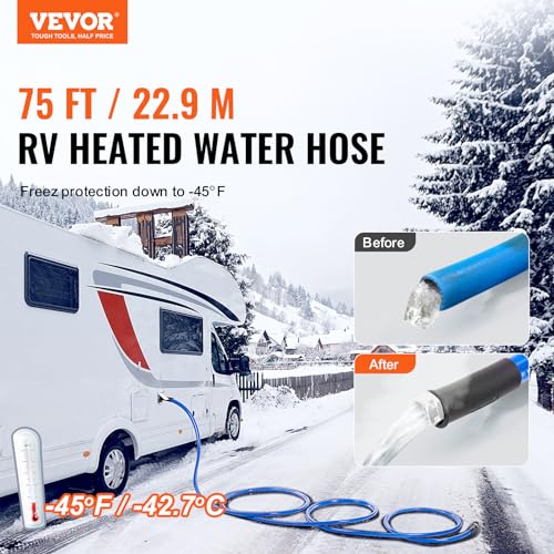 VEVOR 75ft Heated Water Hose for RV, Heated Drinking Water Hose Antifreeze to -45°F, Automatic Self-regulating, 5/8" I.D. with 3/4" GHT Adapter, Lead and BPA Free by VEVOR - Image 2