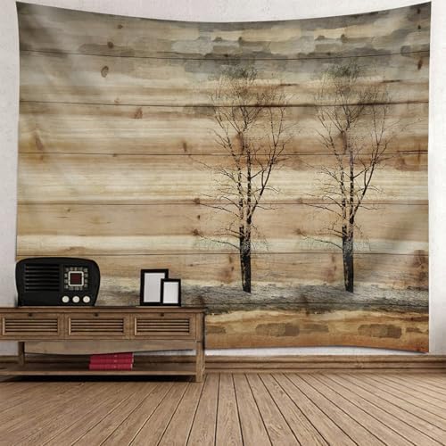 Tenture tissu 150x150cm pour masquer un mur abîmé avec un effet bois chaleureux