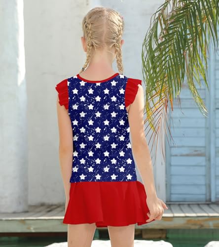 Image of Girls Swimsuit 2 Piece Ruffle Bathing Suit UPF 50+ Tankini Swimsuit Skirt with Lining Size 3-10