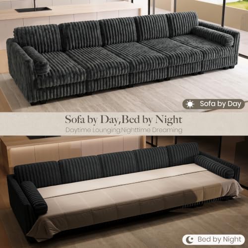 Image of Belffin Oversized Cloud Deep Seat Sectional Sleeper Sofa Bed Corduroy Couch. Grey Couch