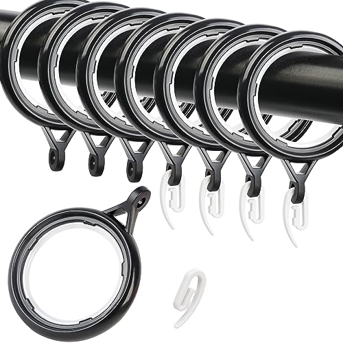 WCIC 48 Pack Curtain Rings and Hooks - Black 40mm Plastic Hanging Rings for Curtains, 40mm(48pc rings+48pc hooks)
