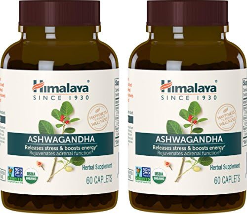 Himalaya Organic Ashwagandha, 4 Month Supply for Stress Relief, USDA Certified Organic, Non-GMO, Gluten-Free Supplement, 100% Ashwagandha powder & extract, 670 mg, 60 Caplets, 2 pack
