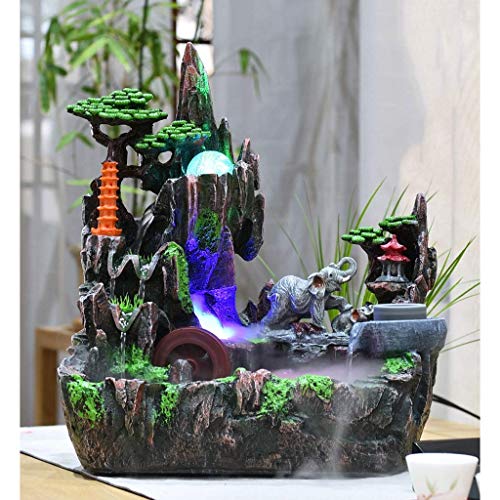 FMOGE Innenbrunnen Lucky Elephant Desktop-Brunnen Künstlicher Bergsteinpavillon Und Drehrad Innendekorationsbrunnen Kreativer Innenbefeuchter Geeignet Für Wohnzimmer Schlafzimmer Büro I. - Image 7