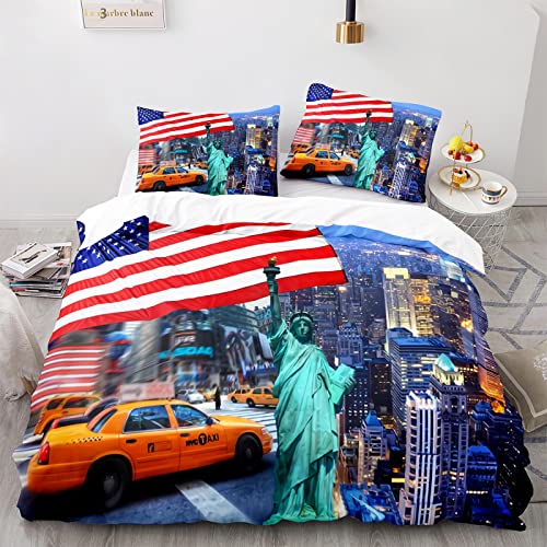 AcaimE Parure De Lit 2 Personnes New York 220 X 240 Cm House De Couette 220/240 Polyester De Haute Qualité Livré avec 2 Taies d'oreiller 65X65Cm Anti-Rides...