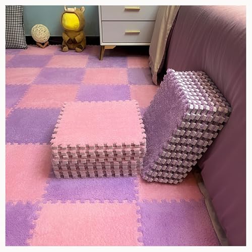 Alfombra De Espuma De Felpa Entrelazada De 0,4' De Grosor For Sala De Estar, Sala De Juegos, 50 Piezas, Tapete De Goma EVA Esponjoso(Purple+Pink)
