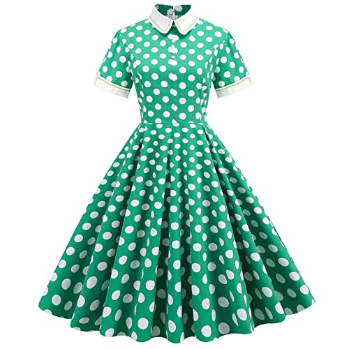 Robe à pois vintage des années 1950 vert clair taille S pour femme