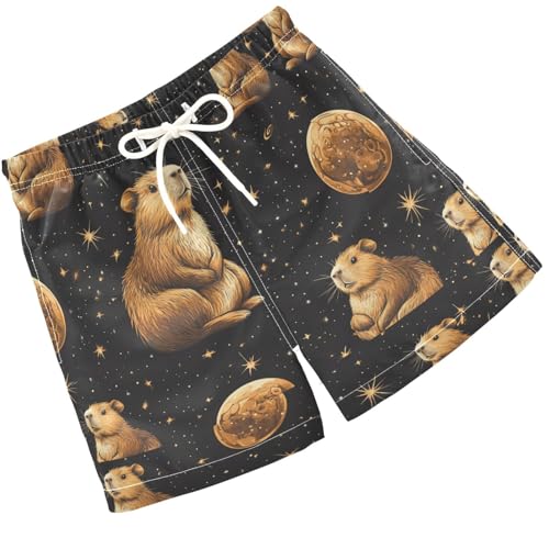 Pigsaly Boys' Swim Board Shorts Capybara in Space Boy's Swim Trunks Kids Swimwear 2T Multicolor