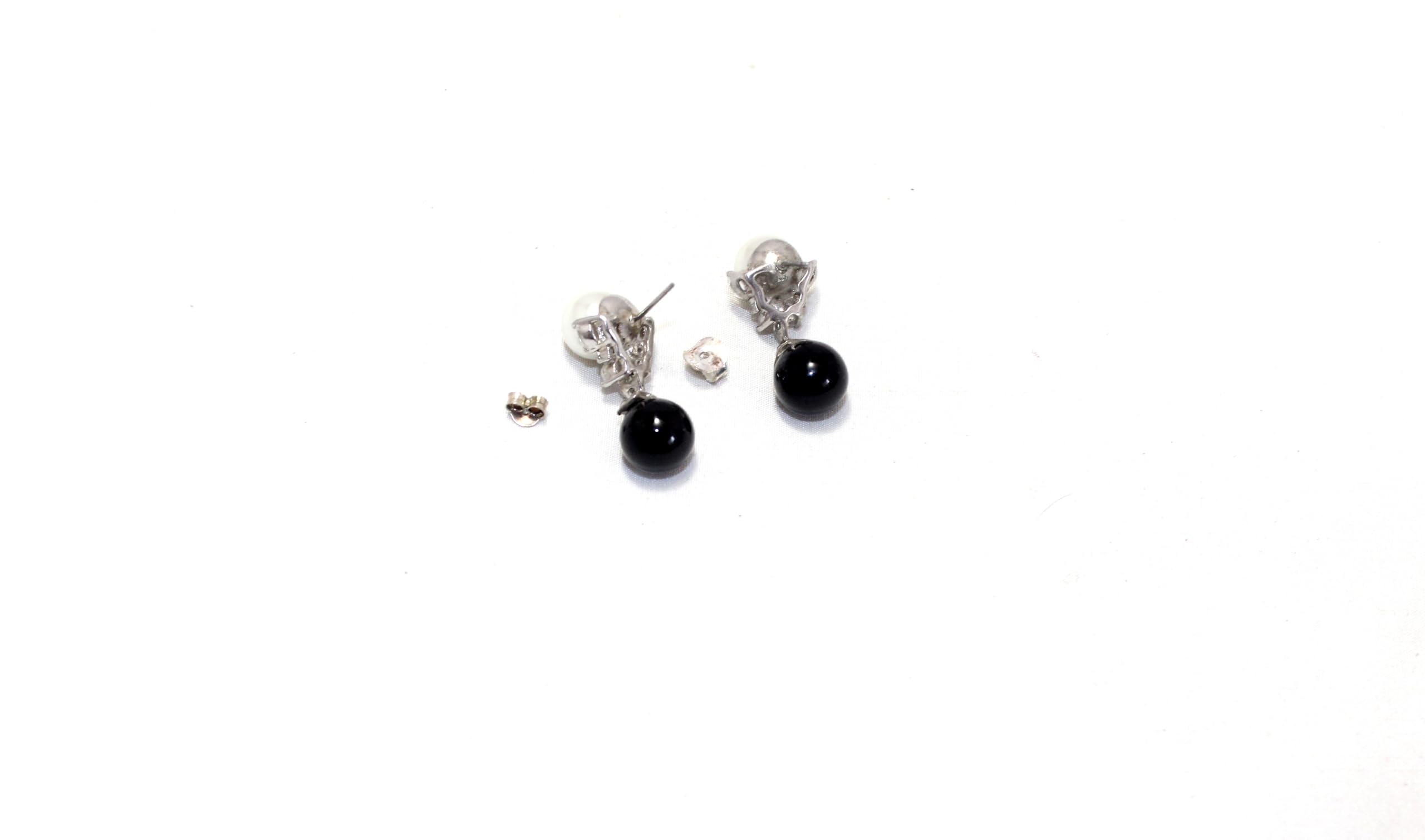 PH Artistic Juego de pendientes colgantes de plata de ley 925 con perla y piedra de ónix, piedras preciosas y circonita cúbica y circonita cúbica para mujer, hechos a mano i967