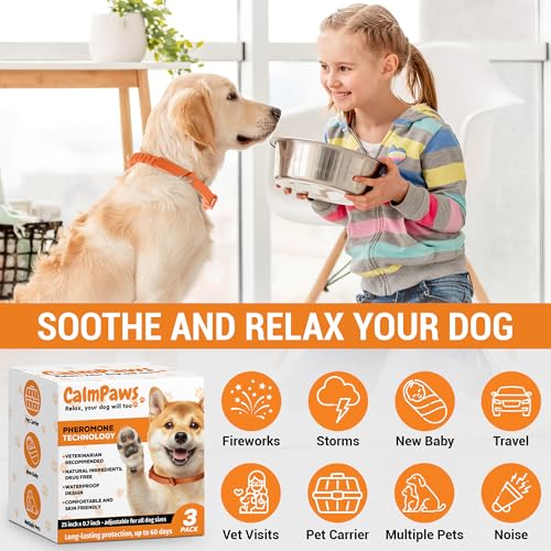 Image of CalmPaws 3 Pack, Calming Collar for Dogs, Dog Calming Pheromone Collar, Relief Anxiety Stress Separation, Lasts 60 Days, Adjustable for All Dogs