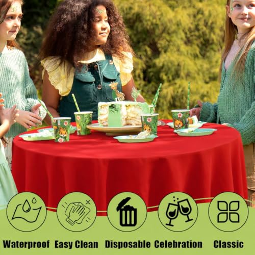Image of Smiry Disposable Table Cloth - 6 Pack, 84 Inch Round Waterproof Tablecloths for Parties, Decorative Plastic Table Cover, Leakproof & Sturdy, Red