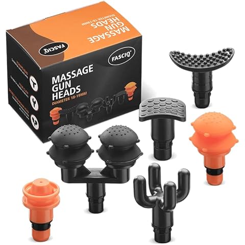 FASCIQ® Universal Massage Gun Heads 6pcs 18-19mm | Replaceable Massager Gun Attachment | 6 Different Muscle Massager Heads Deep Tissue Percussion Massage Heads | Works On All 18-19mm Massage Guns Cover