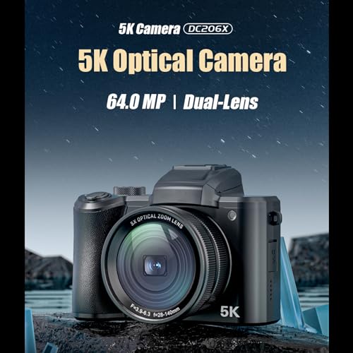 Dododuck 5K Digital Camera: Autofocus, 5X Optical Zoom, 64MP, Vlogging and Video Camera with 6-Axis Stabilization, Dual Cameras Front and Rear, Echo Cancelling Microphone, 2 Batteries (5K) - Image 3
