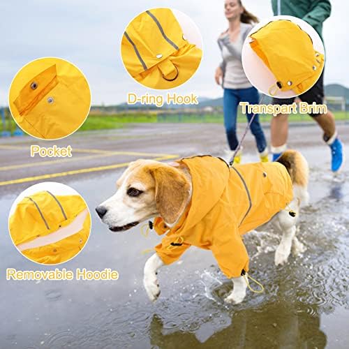 FUAMEY Dog Rain Coat, Pet Packable Waterproof Rain Jacket with Transparent Brim, Reflective Dog