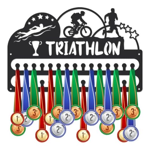 SUPERDANT Expositor para medallas de triatlón, porta medallas deportivas, carreras, bicicletas, natación, hierro, colgando 30 ganchos porta medallas de pared para atletas