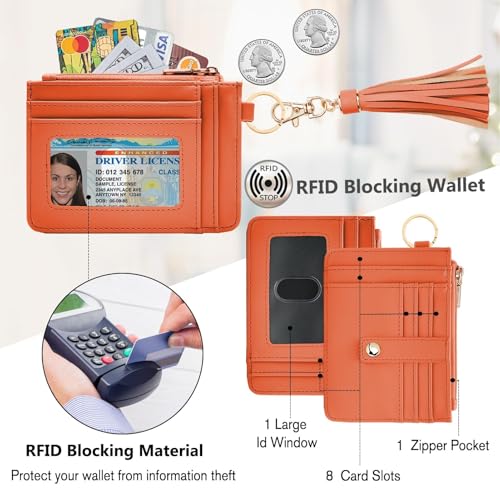 Image of KNGITRYI Small Wristlet Wallets for Women RFID Credit Card Holder Wallet Keychain Wristlet Wallet Credit Card Wallets for Women (Orange)