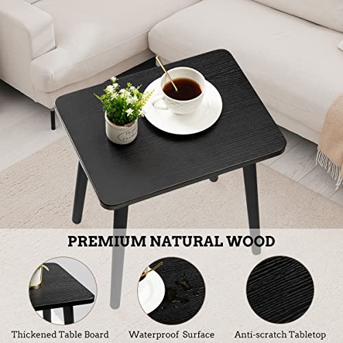 Image of FORAOFUR Black End Tables Set of 2, Modern Boho End Table for Living Room Bedroom, Small Side Table for Small Spaces with Stable Structure, Easy Assembly | 2 Pack Minimalist black finish, wood legs, fits sofa /bedroom /living, compact, lightweight, easy move, 5-min assembly