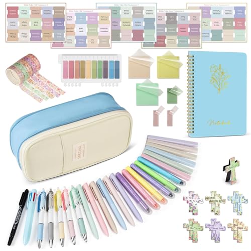 Bible Study Supplies Bible Journaling Kit: Bible Accessories Set with Journal, Pen Case, Tabs, Bookmarks, Tape, Highlighters and Pens No Bleed, Bibles Study Kit for Women Men Beginner Christian Gifts