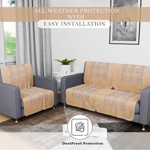 Image of Kuber Industries | 2+1 | Net Sofa Slipcover | Couch for Hall | | for Living Room | Self Flower New Jersey | Golden
