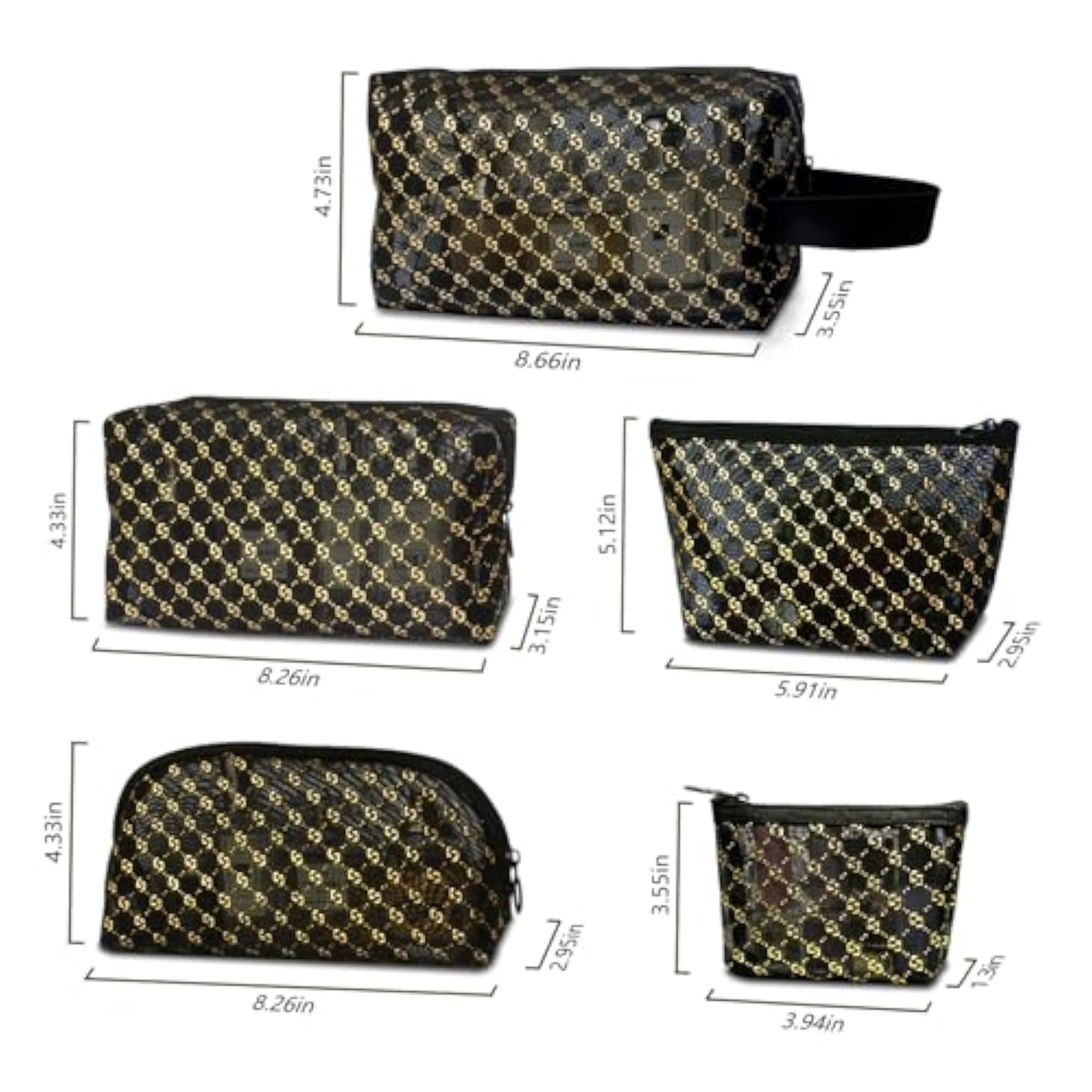 5-Piece Hot Stamping Mesh Makeup Bag Set, Portable Travel Bags