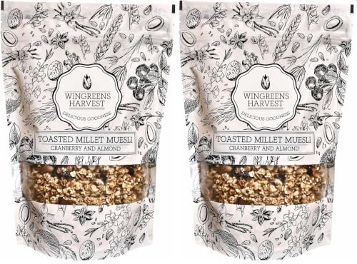 Image of Wingreens Harvest Toasted Millet Muesli 250 g, Cranberry & Almond, Natural, Breakfast Cereal, Healthy Gluten-Free Cereals with Whole Grains, Dried Fruits, Nuts and Seeds, No Artificial Preservatives