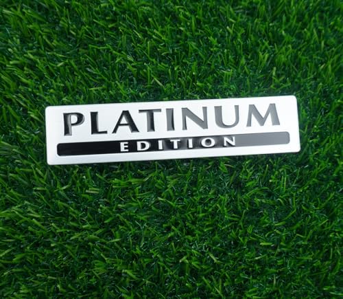 Image of 2Pc Aluminum Platinum Edition Emblem 3D Grill Trunk Fender Badge Nameplate Sticker Decor Replacement for Car (Black Silver)