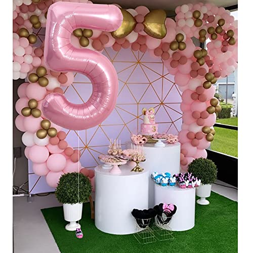 Image of TONIFUL 40 Inch Light Pink Large Numbers 0-9, Number 5 Digital Helium Balloon, Pink Foil Mylar Big Number Pastel for Birthday Party Anniversary Supplies Decorations