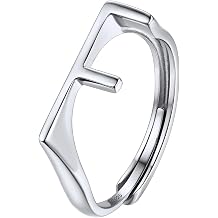 SILVERCUTE 925 Sterling Silver Initial Rings for Women,Adjustable Capital Letter Ring Hypoallergenic,Minimalist 925 Silver Rings for Mother Daughter