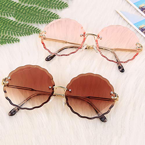 Shangyi New cut-edge sunglasses, wave rimless flower sunglasses For Women (Pink)2