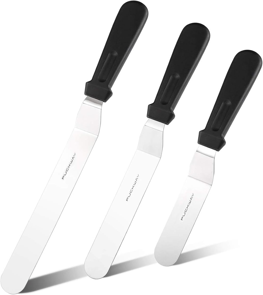 Juego de 3 cuchillos para glaseado compensados, espátula para glaseado en ángulo negra de 6, 8 y 10 pulgadas para decorar