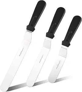 Offset Frosting Cake Knife Set of 3 Black 6, 8 & 10 Inch Angled Icing Spatulas for Decorating