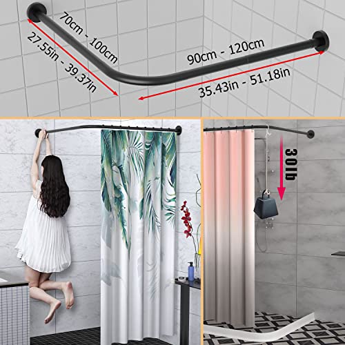 Sikaiqi Stretchable 304 Stainless L Shaped Bathroom Bathtub Corner Shower Curtain Rod Rack, Drill Free Install, For Bathroom, Clothing Store, Private Space(Black 27"-39"X35.43"-51.18") #TOP1