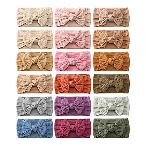 jollybows 18pcs Baby Nylon Headbands Hair Bow Elastics Hairbands Hair Accessories for Baby Girls Newborn Infant Toddlers Kid 1-18 Multi-colored