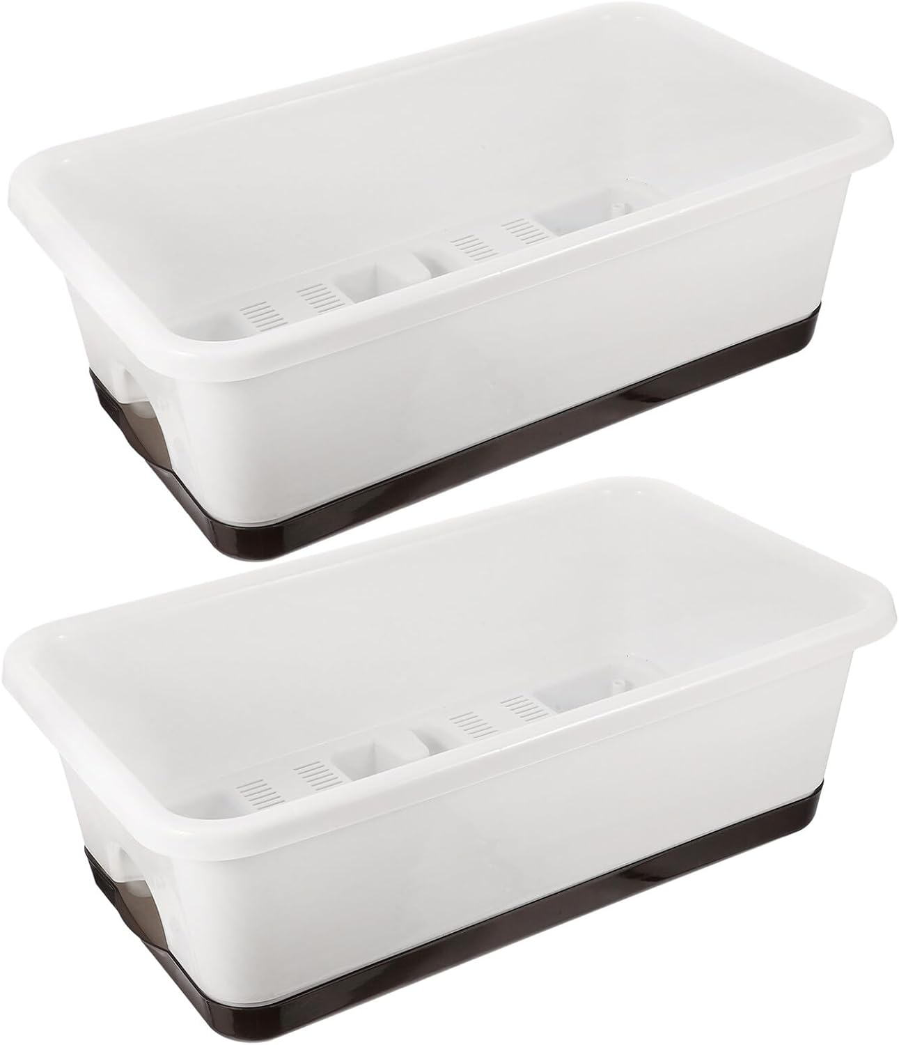 Luxshiny Rectangular Window Planter Boxes 2pcs, White Plastic Nursery Pots with Tray for Balcony and Indoor Succulent Planting, Household Outdoor Flower Containers
