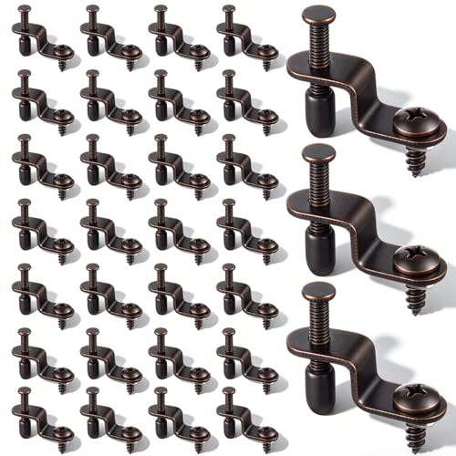 Hicarer 30 Pack Adjustable Glass Retainer Clips for Cabinet Doors Mirror & Display Case Holder Clips with Vinyl Tip & Nylon Washer Antique Bronze Steel Glass Fasteners for Furniture Repair