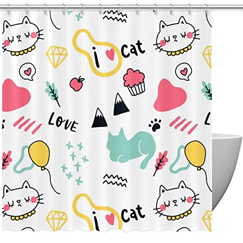 Rideau de douche animaux chat imperméable avec 12 crochets de fixation