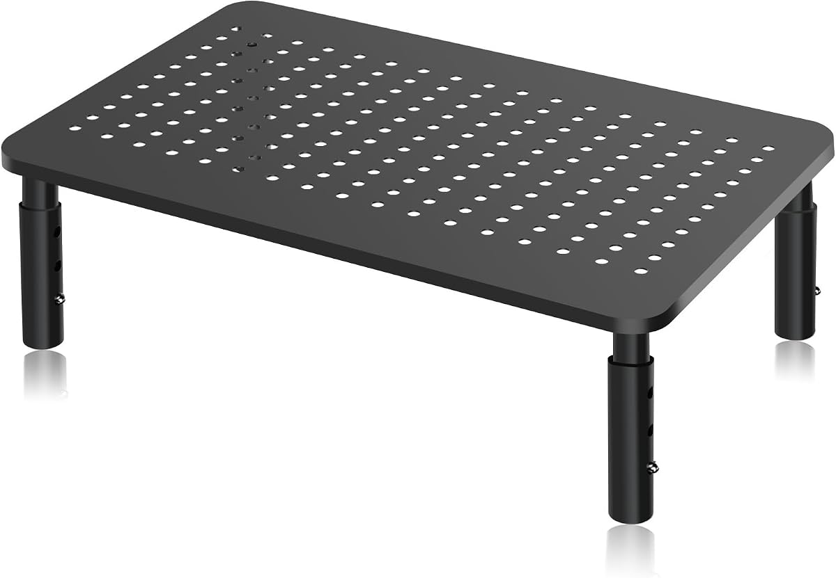Elevador de soporte para monitor, soporte de metal para computadora, elevador de pantalla de 3 alturas ajustables con plataforma de malla para PS4, computadora portátil, impresora, computadora portátil y pantalla plana, soporta hasta 20 kg | Elevador de escritorio de 3 alturas ajustables para PS4, computadora portátil, impresora, computadora portátil y todas las pantallas planas