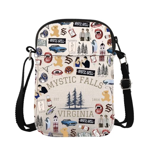 Vampire TV Show Inspired Crossbody Purse Bag TVD Enthusiasts Carry-on Bag Vampire Gift Mystic Falls Virginia Est 1864 Gift (MysticCrossFull)