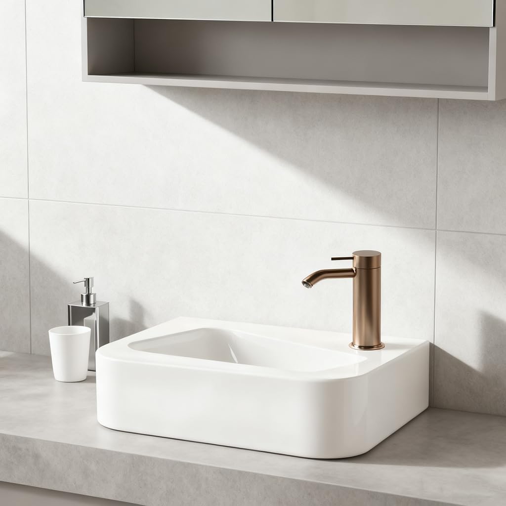 Wall Mounted Ceramic Bathroom Sink Modern White Vanity Vessel Sink, Small Porcelain Wash Basin Right Hand, for Restroom, Toilet
