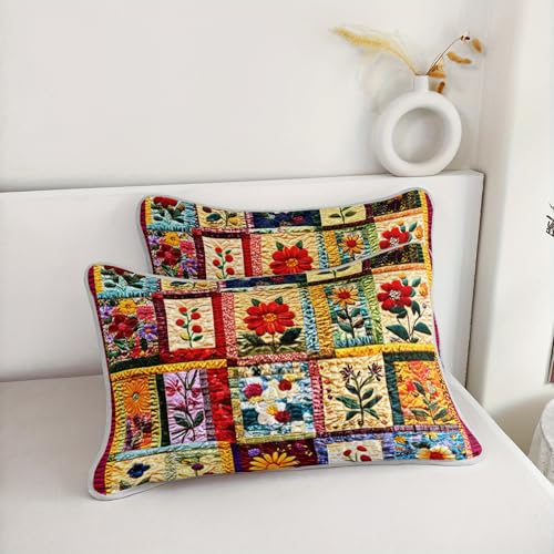 Tuzaovy Colorful Floral Patchwork Quilt Set Queen Size for Teens Adult Bedroom Decor,Floral Lightweight Bedspread Sets Queen Bedding,Bohemian Bed Cover Soft for Boys and Girls Room Decor by Tuzaovy - Used condition - Image 7