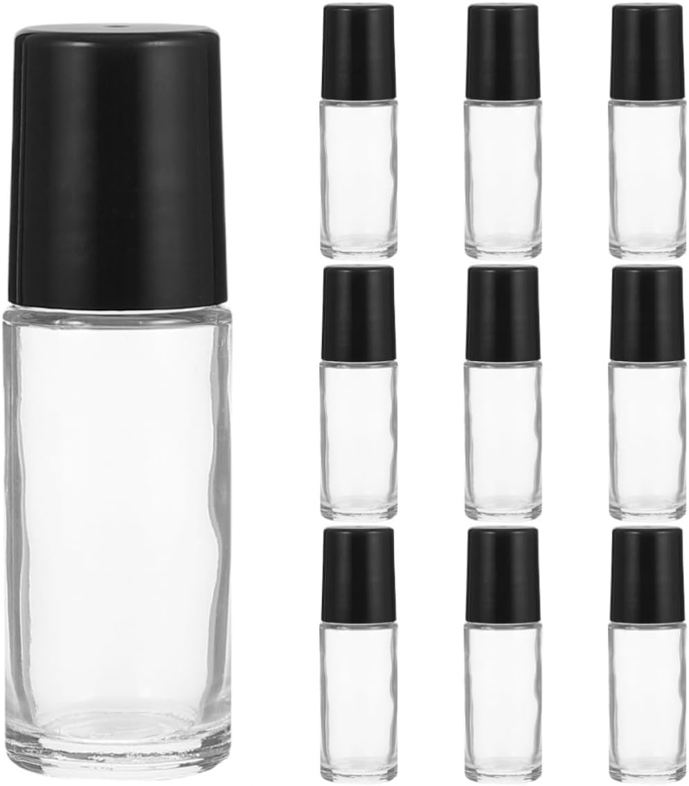 GANAZONO 10pcs 30ml Glass Roller Bottles with Black Caps Refillable Roll-on Bottles for Essential Oils and Perfume Empty Oil Roller for Travel and Daily Use