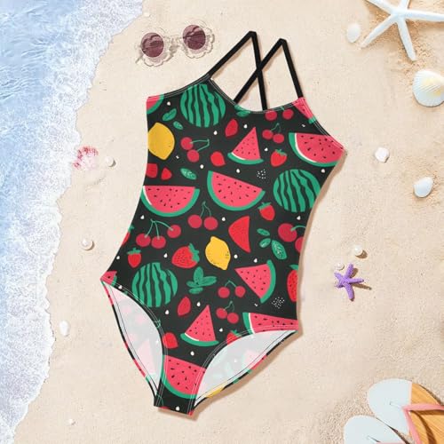 Watermelon Strawberry Girls One Piece Swimsuits Summer Quick Dry Beach Bathing Suit3