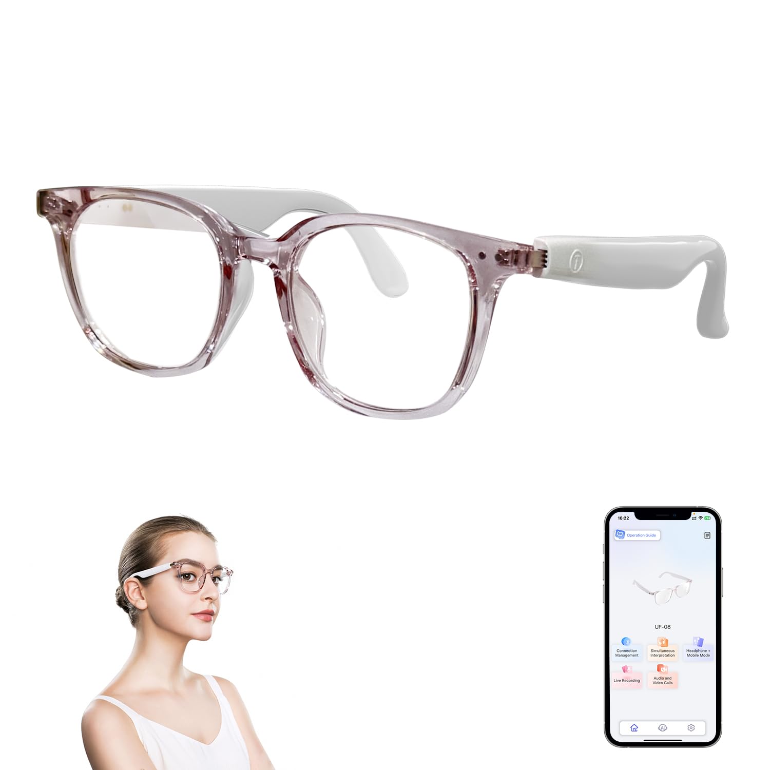GenXenon AI Smart Glasses with Real-Time Translation, Wireless Bluetooth 5.3, Smart Simultaneous Interpretation for 160+ Languages, Open-Ear Design,