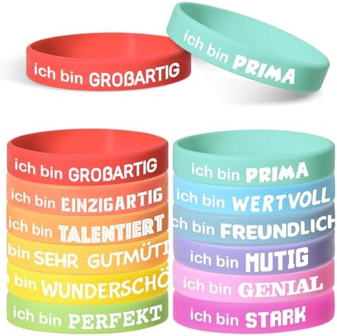 LVZONGXIN 24 Stück 18 CM Motivationsarmbänder Kinder auf Deutsch | Pastellfarbenes Silikonarmband, Mitgebsel Mitbringsel Kindergeburtstag Einschulung Geschenk