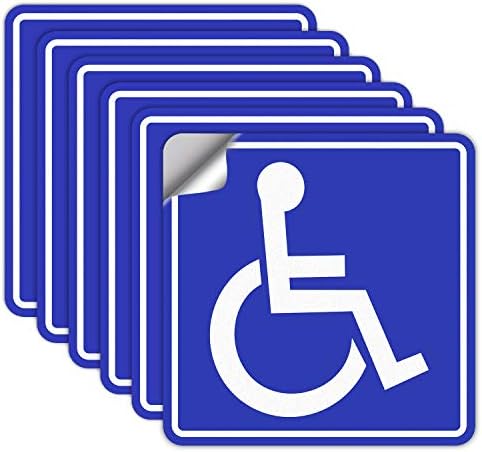Handicap Decals, Disabled Wheelchair Sign, 6 Pack, 6x6 Inch Self-Adhesive Vinyl Stickers, Reflective, UV Protected, Waterproof