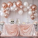 PartyDelight Rose Gold Sequin Tablecloth Rectangle 60x102 High-Density 3mm Stitched Sequins Shimmering Table Cover for 6ft Banquet Tables Elegant Decor for Weddings, Graduations & Holiday Dinners