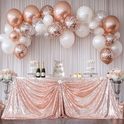 PartyDelight Rose Gold Sequin Tablecloth Rectangle 60x102 High-Density 3mm Stitched Sequins Shimmering Table Cover for 6ft Banquet Tables Elegant Decor for Weddings, Graduations & Holiday Dinners