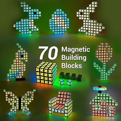 TOSY Magnet Cube 4x4 - 70 Blocks, 560 Magnets, Multipurpose: Creative Building Blocks, Transformable Fidget Spinner, Puzzle/Infinity Cube, Christmas Stocking Stuffers Gift for Kids, Glowing STEM Toy