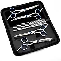 Kit de Tesouras Profissionais 7 em 1 para Cães e Gatos Banho e Tosa Inox com Pente(Azul)