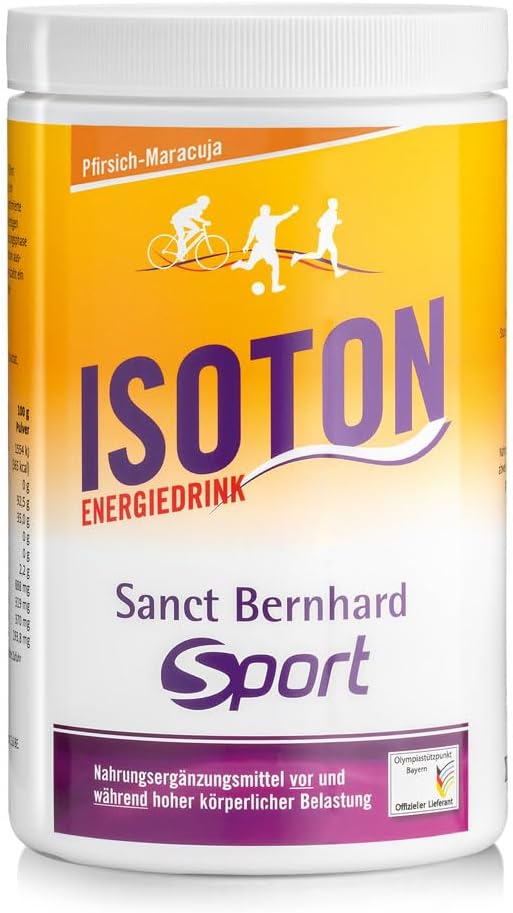 Sanct Bernhard Sport Isotone Energy Drink Peach Passion Fruit 900 g Electrolyte Drink with Carbohydrates Lactose Free & Gluten Free Vegan German Production and Laboratory Tested