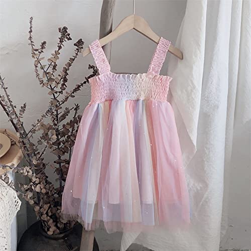 Toddler Baby Girls Sleeveless Rainbow Tutu Dress Infant Tulle Layered Sundress Skirt With Sequins Heart (Rainbow, 5-6 Years) #TOP3